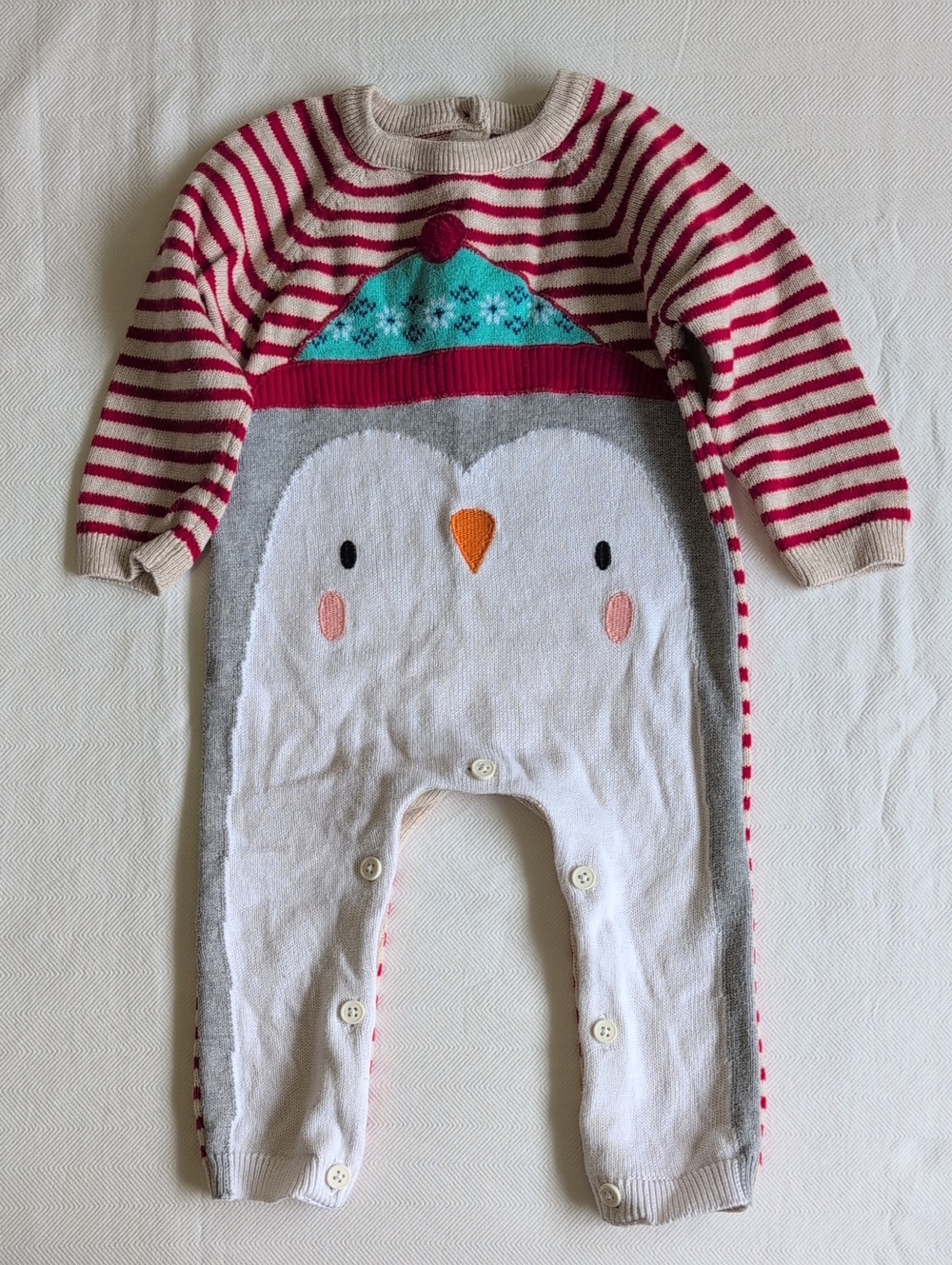 TU CLOTHING UK | Cotton Knit Winter Penguin Stripe Romper Jumpsuit | 6-9M